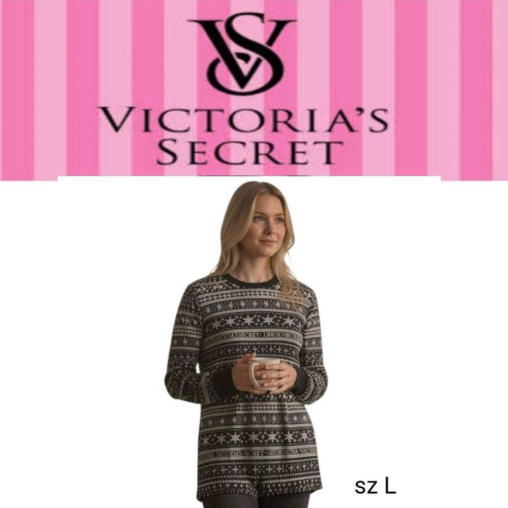 Victoria's Secret Black & White Long Sleeve Pajama Shirt Top 5 for 25!